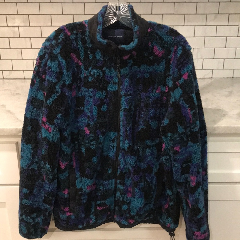 Vintage American Eagle Jacket Mens Medium Blue Fleece Zipper Needs Repair Sherpa